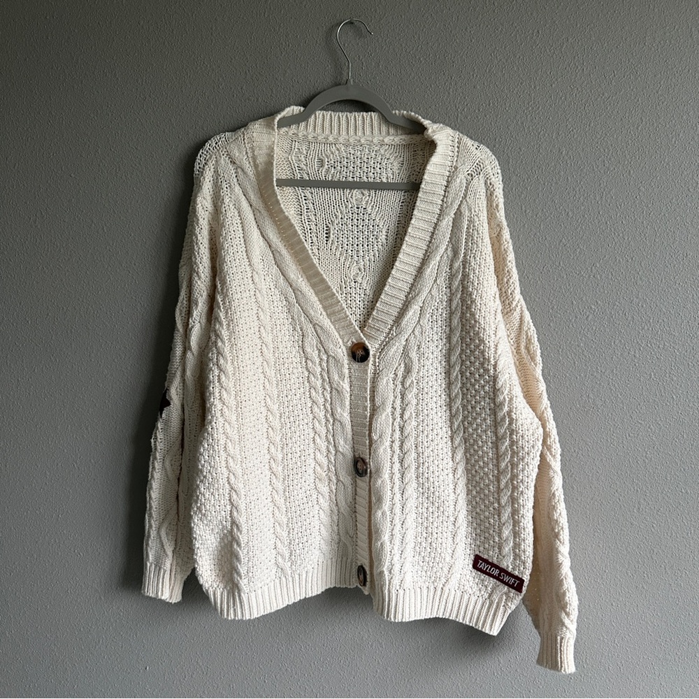 Taylor Swift RED Cream Cable Knit Cardigan